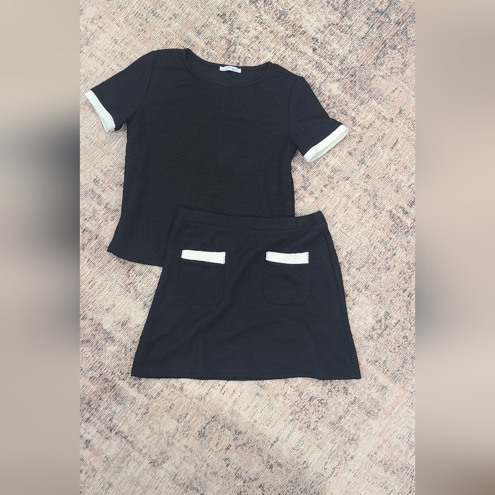 Zara Black Knit Top And Skirt Set